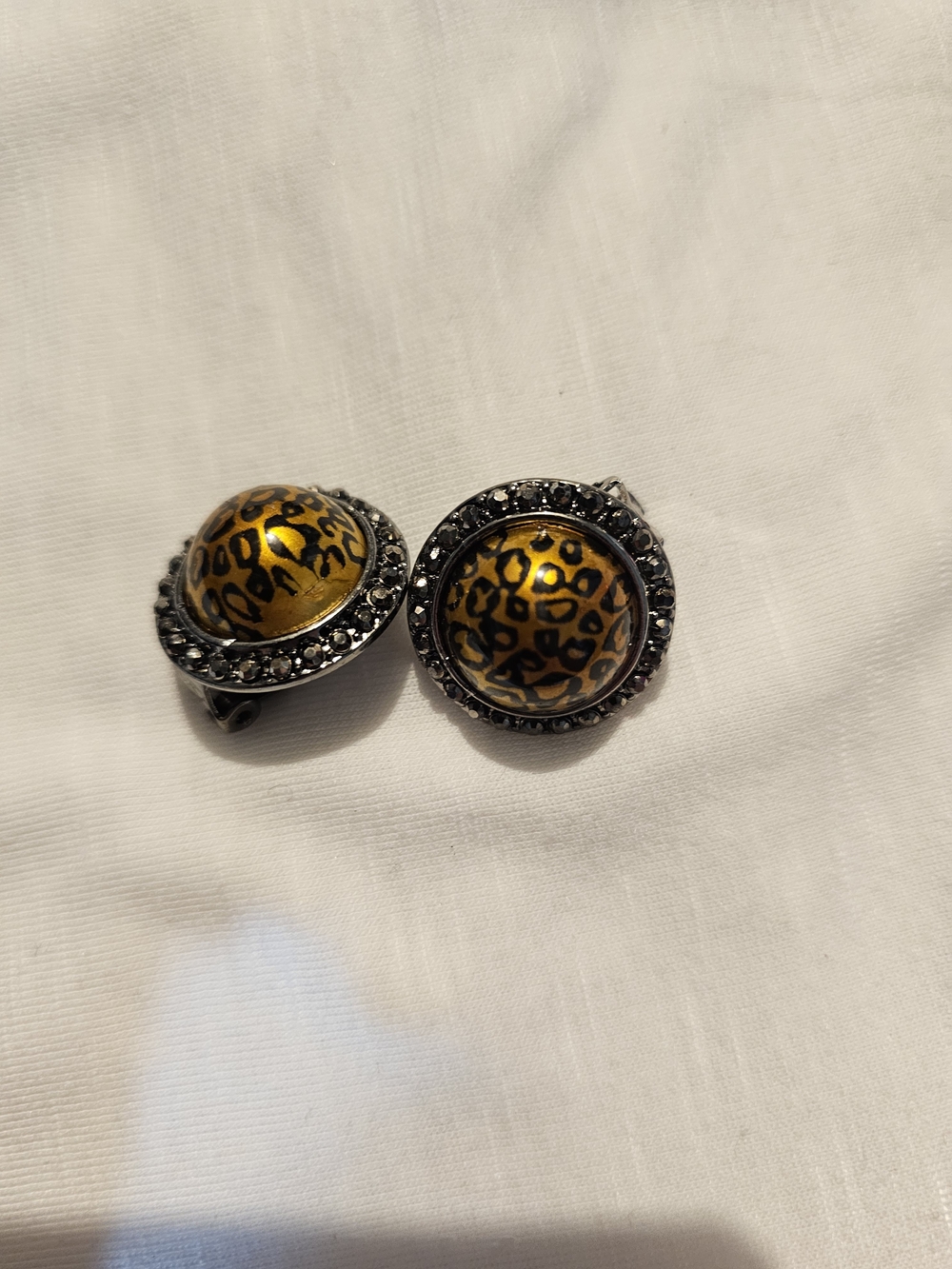 Gold Leopard Dome Clip-On Earrings with Black Accents